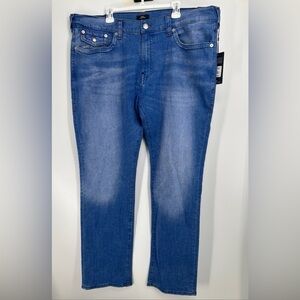 True Religion Jeans Mens 44x34 Blue Ricky Flap Relaxed Straight Denim New